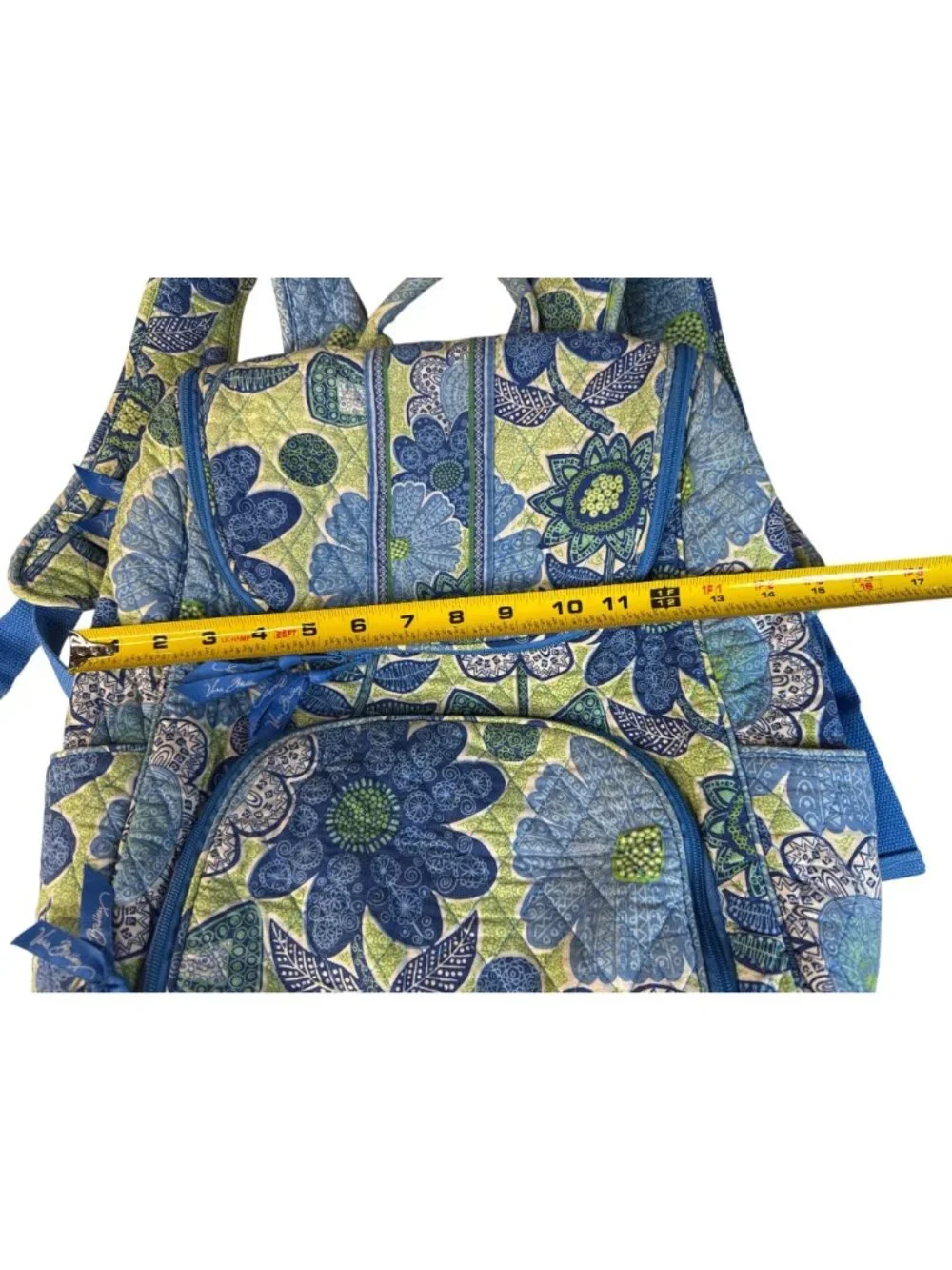 Vera Bradley Doodle Daisy Blue Floral Quilted Backpack W/Multiple Pockets